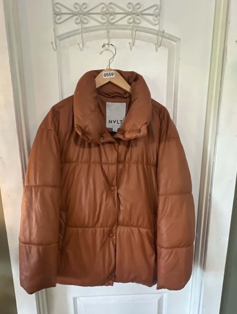 NVLT Faux Leather Puffer Jacket Cognac Brown PNV4089NVL Size L